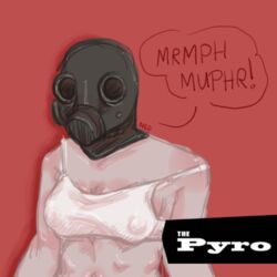 body_blush bra breasts colored colored_sketch cute dialogue female fempyro gas_mask genderswap genderswap_(mtf) headwear light_skin male mask masked medium_breasts muffled normal_breasts partially_clothed partially_nude pyro pyro_(team_fortress_2) red_background rule_63 signature sketch speech_bubble strong team_fortress_2 tf2 valve_(company) video_games white_bra