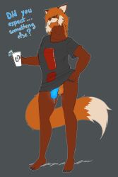 093_(zerokyu3) absurd_res ailurid anthro beverage black_nails black_sclera black_toenails blue_mouth blue_penis blue_precum bodily_fluids bottomless bottomless_anthro brown_body brown_fur canid canine clothed clothing colored_nails dialogue digital_drawing_(artwork) digital_media_(artwork) drinking_straw english_text exclamation_point exposed feet flaccid fox fur genital_fluids genitals glowing glowing_genitalia glowing_penis gynomorph hair hi_res highlights_(coloring) hybrid ineffective_clothing intersex leaking_precum lesbian_nails logo_on_clothing logo_on_shirt long_hair looking_at_viewer looking_down looking_down_at_viewer low-angle_view mammal nails neck_tuft orange_body orange_fur orange_hair paintbrush_tail penis penis_poking_out precum red_fox red_panda sharp_nails signature solo standing text toenails toes triangular_ears true_fox tuft yellow_eyes zerokyu3