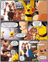 anthro arcanine ass big_butt blue_body blue_fur braixen brown_body brown_fur bulge canid canine comic english_text female feral fur girly group hi_res inner_ear_fluff lagomorph lopunny lucario male mammal mega_evolution mega_lopunny modca nintendo pikachu pokemon pokemon_(species) red_eyes star_pupils symbol-shaped_pupils text thick_thighs tuft unusual_pupils video_games whimsicott yellow_body yellow_fur