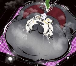 absurd_res anthro aurnxse belly big_belly bodily_fluids bovid bulging_stomach caprine clothing female glistening glistening_belly hi_res huge_belly hyper hyper_inflation inflated_breasts inflated_limbs inflation inflation_valve lactating mammal navel overweight sauce_(sheep) sheep slosh sloshing_belly solo sweat torn_clothing