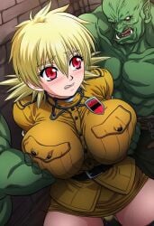 ai_generated big_breasts female gigantic_breasts grabbing_breasts hellsing inminent_rape orc seras_victoria trio