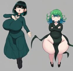 ai_colored belly_bulge big_ass big_breasts chubby chubby_female clothing dumptruck_ass fat_ass fubuki_(one-punch_man) full_body green_hair large_breasts looking_at_viewer one-punch_man posing shortstack siblings sisters small_breasts standing tatsumaki thick_thighs unknown_artist voluptuous_female wide_hips