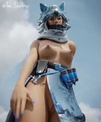 1girls 3d big_breasts blender blue blue_nails bottomless breasts clothed female female_only fortnite lewdrex light-skinned_female light_skin looking_at_viewer looking_down mostly_nude nipples nude nude_female pose pussy solo tagme vagina vi_(fortnite) watermark