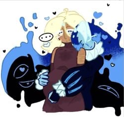 ... cookie_run cookie_run_kingdom hugging_from_behind lilacbf love_hearts male/male mpreg no_nudity pure_vanilla_cookie shadow_milk_cookie truthless_recluse