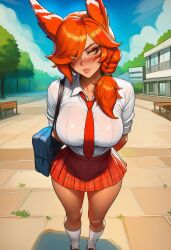 ai ai_assisted ai_generated bimbo bimbofication curvy league_of_legends orange_hair prussia123 school school_uniform schoolgirl schoolgirl_uniform sexy_body sexy_clothing sexy_female sexy_pose skirt solo_female teasing thick vastaya white_shirt xayah