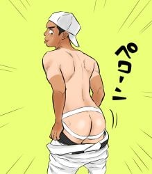 1boy 2022 ass baseball_uniform doncha gay japanese_text jockstrap male male_only mooning original simple_background solo tagme tan_skin tanline text translation_request white_jockstrap yaoi