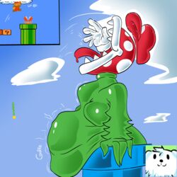 1boy 1other ambiguous_gender belly digestion male mario mario_(series) nintendo outdoors piranha_plant pretaxrat159_(artist) super_mario_bros. super_mario_bros._(nes) vore