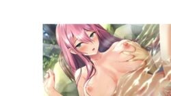 1boy artist_request blue_eyes blush breast_grab breasts completely_nude dutch_angle female game_cg grabbing grabbing_from_behind hair_between_eyes highres isekai_sakaba_no_sextet large_breasts long_hair navel nipples non-web_source nude onsen outdoors partially_submerged penis pink_hair sex sidelocks solo_focus steam straight uncensored vaginal_penetration veronica_(isekai_sakaba_no_sextet) wet