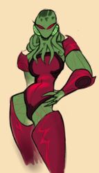 1girls alien alien_girl artblush ben_10 breasts cephalopod_humanoid chimera_sui_generis curvy curvy_body curvy_female curvy_figure curvy_hips female female_only green_body green_skin legwear leotard medium_breasts myaxx naughty_face red_eyes red_legwear red_leotard solo tentacle tentacle_hair tentacles thick_legs thick_thighs