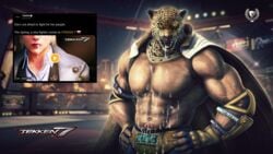 16:9 animal_head clothed clothing english_text for_a_head hi_res king_(tekken) male muscular muscular_male polish_(disambiguation) royalty san_jaguar solo tekken text video_games widescreen