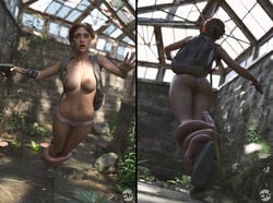 1girls 3d 3d_(artwork) athletic athletic_female backpack bag brown_hair ch! ellie_(the_last_of_us) ellie_williams female female_focus female_only footwear human monster naughty_dog pale_skin pose posing tattoo tentacles the_last_of_us the_last_of_us_2