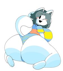 :3 anthro ass blush cat_ears cat_tail clothing female furry huge_ass huge_breasts looking_back looking_back_at_viewer mob_face mochikirb panties shortstack solo tagme tail temmie_(mochikirb_style) temmie_(undertale) thick_thighs topwear undertale undertale_(series) white_fur wink