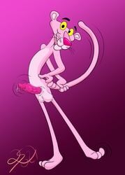 absurd_res animal_genitalia animal_penis anthro balls bodily_fluids cartoon_network erection felid genital_fluids genitals hi_res lobofeo male mammal panthera pantherine penis pink_panther pink_panther_(series) precum raised_tail solo