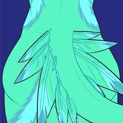 1:1 2021 animated anthro ass avali avian blue_pussy butt_jiggle digital_media_(artwork) feathers female genitals green_body green_feathers markings_(fur) nude oh.chert pussy renaka_(avali) simple_background solo tailwag wiggle