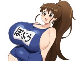 1girls absurd_res belly big_breasts blush breasts brown_hair cham22 chubby chubby_female curvy_figure female happy high_resolution huge_breasts light-skinned_female light_skin ponytail swimsuit taneshima_popura voluptuous working!!