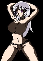 dir_arts fhsz3r0 fnafhs fnafhs_z3ro jungle_girl loincloth mai_(fnafhs) mud topless violet_eyes white_hair