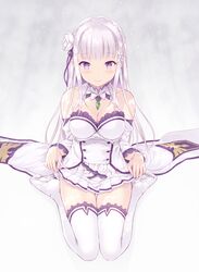 cait dress emilia_(re:zero) looking_at_viewer re:zero_kara_hajimeru_isekai_seikatsu solo