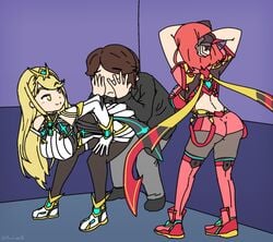 1boy 2girls arclumx crossover female funny male masahiro_sakurai meme mythra nintendo pyra super_smash_bros. tagme the_simpsons_reference xenoblade_(series) xenoblade_chronicles_2