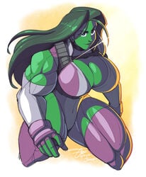 1girls 2021 big_breasts blue_eyes busty cleavage elbow_gloves female female_only fingerless_gloves fully_clothed gleam gloves green_hair green_skin huge_breasts hulk_(series) jonpadraws large_breasts leotard long_hair marvel marvel_comics muscles muscular muscular_female muscular_thighs she-hulk solo thick_thighs thighhighs thunder_thighs veiny_muscles