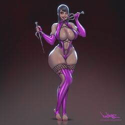 1girls 2d big_breasts breasts cleavage feet female female_only large_breasts mileena mortal_kombat pinkdrawz solo stirrup_legwear thick_thighs toeless_legwear wide_hips