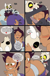 anthro assisted_exposure blowjob blush bodily_fluids caluriri canid canine clothing comic_page cub cum cum_in_mouth cum_inside dark_skin deepthroat deepthroat_holder demon disney duo ear_piercing english_text fellatio female female_on_anthro fingering forehead_kiss furry genital_fluids genitals heart highres human implied_fellatio implied_oral interspecies king_clawthorne looking_pleasured luz_noceda male mammal masturbation oral orgasm orgasm_face pajamas penis piercing sex shorts sleepwear smooth_skin straight tank_top text the_owl_house vaginal_penetration young