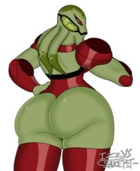 1girls alien alien_girl ass ass_focus back back_view ben_10 big_ass black_lipstick cephalopod_humanoid chimera_sui_generis curvy curvy_body curvy_female curvy_figure curvy_hips female female_only green_body green_skin large_ass legwear leotard looking_at_viewer looking_back myaxx red_eyes red_legwear red_leotard saucepit_(artist) skindentation solo solo_female tentacle tentacle_hair thick thick_ass thick_legs thick_thighs