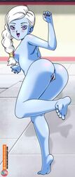 1girls angel angel_(dragon_ball) anus blue_skin braided_hair cus dragon_ball dragon_ball_super dragon_ball_z female female_only nude presenting_hindquarters purple_eyes pussy small_breasts solo white_hair