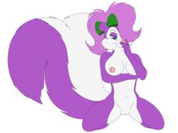 2020 4:3 accessory alpha_channel anthro erect_nipples female fifi_la_fume hair_accessory hair_ribbon hairbow kneeling looking_at_viewer mammal mephitid nipples nude pinup pose ribbons simple_background skunk smile solo subarashi tiny_toon_adventures transparent_background warner_brothers