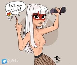 1girls alternate_version_available blowjob breasts cum cum_in_mouth facepaint fellatio flipping_off handjob harumi_(ninjago) lego lord_garmadon_(ninjago) ninjago nipples skinny sons_of_garmadon_(ninjago) sperm swear tobiart topless topless_female white_hair