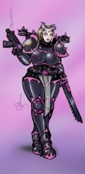 1girls blonde_hair chainsword chaos_(warhammer) chaos_space_marine demon_girl emperors_children female female_only female_space_marine highres noise_marine piercing power_armor purple_eyes rule_63 slaanesh solo solo_female warhammer_(franchise) warhammer_40k