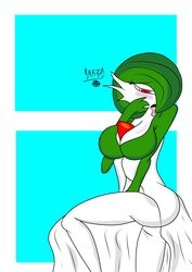 breasts embarrassed gardevoir green_hair karzaroth legs pokémon_(species) pokemon pokemon_(species)