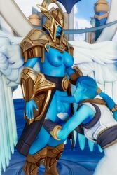 2girls 3d angel_wings armor breasts fellatio futa_on_female futanari kleia kyrian kyrian_female tagme wings world_of_warcraft