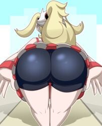 1girls ass ass_focus big_ass bike_shorts blonde_hair bottom_heavy bubble_butt female huge_ass korrina_(pokemon) large_ass long_hair luigifan222 nintendo pokemon pokemon_xy shorts spandex_shorts thick_ass thick_thighs thighs