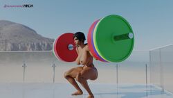 1girls 3d animated athletic_female barefoot blender completely_nude completely_nude_female dark-skinned_female dark_skin female female_only full_body muscular_female naked naked_female no_sound nude nude_female overwatch pharah salamandraninja short_hair solo solo_female squat squatting video weightlifting weights workout