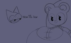 animal_crossing anthro button_down_shirt dewbber floating_head furry large_breasts mob_face nintendo no_color poppy_(animal_crossing)