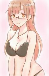 big_breasts bra breasts glasses looking_at_viewer marie_azami necklace panties pink_hair potekite suppose_a_kid_from_the_last_dungeon_boonies_moved_to_a_starter_town tatoeba_last_dungeon_mae_no_mura_no_shounen_ga_joban_no_machi_de_kurasu_youna_monogatari yellow_eyes