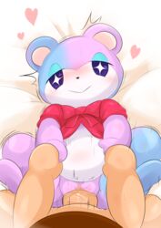 absurd_res animal_crossing anthro bedroom_eyes belly blush bodily_fluids clothed clothing duo female female_penetrated genital_fluids genitals heart hi_res human judy_(animal_crossing) male male/female male_penetrating male_penetrating_female mammal motion_lines multicolored_body narrowed_eyes nintendo penetration purple_eyes pussy pussy_juice seductive sex slightly_chubby smile type ursid vaginal_penetration vaginal_penetration video_games