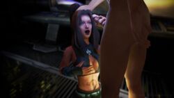 3d 3d_(artwork) aida blender dark_hair dick hand_on_breast hand_on_head handjob hetero imminent_cumshot lonelyprowler long_hair tattoo tongue_out unreal unreal_2