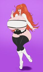 alternate_version_available annon bimbo bimbofied breasts chaldea_uniform choker command_spell fate/grand_order fate_(series) female female_protagonist fujimaru_ritsuka_(female) gudako high_heels huge_breasts large_breasts long_hair orange_hair orange_lipstick orange_nails pussy stockings tattoo wide_hips