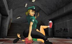 2girls blonde_hair colored facesitting forced multiple_girls police policewoman smothering sssfapper yuri