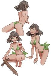 1girls absurd_res angry arched_back ass ass_focus back back_view bare_legs bare_shoulders barefoot breasts brown_hair brown_skin cleavage cowboy_shot dark-skinned_female dark_elf dark_skin elf fangs feet female female_only front_view green_eyes hand_on_breast kiritzugu legs_apart looking_at_viewer medium_breasts multiple_angles multiple_poses navel original pointy_ears posing revealing_clothes short_hair side_view skimpy smile solo stomach swimsuit thick_thighs thighs tiptoes toes toned toned_female tongue tongue_out topless