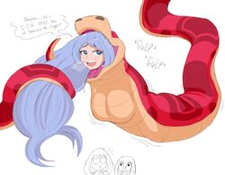 ass big_ass blue_eyes blue_hair breasts huge_breasts last_look my_hero_academia nejire_hado nervous open_mouth original plsgts saalim_(plsgts) snake text very_long_hair vore