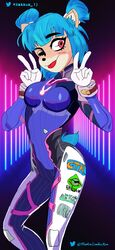 anthro bandicoot big_breasts blue_hair cosplay crash_(series) crash_team_racing_nitro-fueled d.va_(cosplay) furry furry_female megumi_bandicoot overwatch tagme trophy_girls