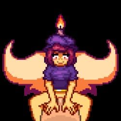 1girl 1girls animated animated_gif blue_hat bouncing_breasts candle cowgirl_position dark_red_eyes dark_red_hair half-dressed half_nude hat looping_animation no_background pixel_animation pixel_art short_hair tan_skin terraria terraria_mod