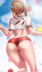 1girls ass ass_cleavage big_ass big_breasts blonde_hair bloomers braided_bun breasts buruma butt_crack curvaceous curvy_figure fate/grand_order fate_(series) gym_uniform hair_bun nero_claudius_(fate) nero_claudius_(olympian_bloomers) rikadoh standing sweat thick_ass thick_thighs thighs