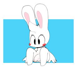 2019 anthro balls ciavs flaccid genitals hi_res humanoid lagomorph leporid male male_only mammal penis pondering rabbit sitting solo