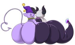 ass big_ass clothing darkner deltarune duo femboy hat headgear headwear hi_res horn huge_ass huge_butt humanoid humanoid_pointy_ears imp jester jevil_(deltarune) looking_back male male/male male_only not_furry nude ravus sharp_teeth simple_background smile teeth thick_thighs trashdrawy video_games wide_hips