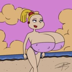 1girls alternate_breast_size animated artist_signature beach big_breasts bikini blonde_hair charlotte_pickles female female_only giant_breasts gigantic_breasts huge_breasts milf nipple_bulge rugrats solo tagme unknown_artist