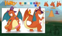 anthro blue_eyes charizard clothing erection fan_character gem genitals hat headgear headgear_only headwear henry_(henrycharizardboi) henrycharizardboi hi_res magic_user male membrane_(anatomy) membranous_wings model_sheet nintendo orange_body penis pokémon_(species) pokemon pokemon_(species) reptile scalie solo staff video_games wings wizard_hat