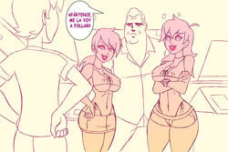 2boys 2girls arrogant ben_10 ben_10_omniverse ben_tennyson big_ass big_breasts big_butt bikini breasts cartoon_network curvy erect_nipples female female_ben highleg_panties kenergi male max_tennyson short_shorts sketch spanish_text speech_bubble underboob